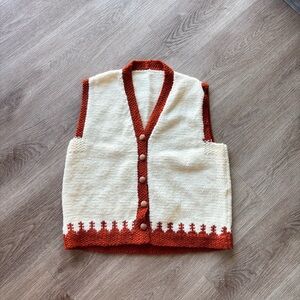 Women’s Cream and Brown Knitted Basketball Sweater Vest